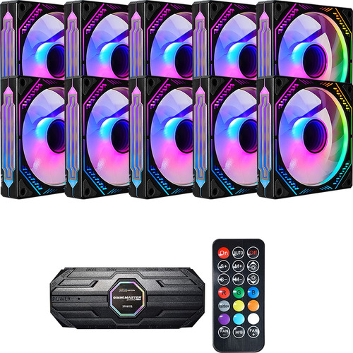 10 Fan Rgb 120mm Ventoinha Pc Cooler Controladora E Controle