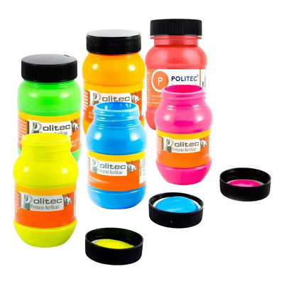 Set Pintura Acrílica Fluorescente Politec Neon 6 Colores UV | Envío gratis