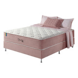 Cama Box Casal + Colchão Mola Ensacada Visco Gel Charlotte Cor Rosa