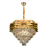 Lustre Redondo Preto E Dourado Com Cristal K9 40 Cm