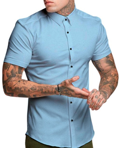 Blusa Social Masculina Manga Curta Slim Fit Não Amassa