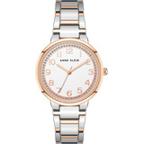 Reloj Mujer Anne Klein Cristal Mineral 32 Mm Ak/3779svrt Color De La Correa Plateado Color Del Bisel Rosa/dorado Color Del Fondo Rosa Dorado