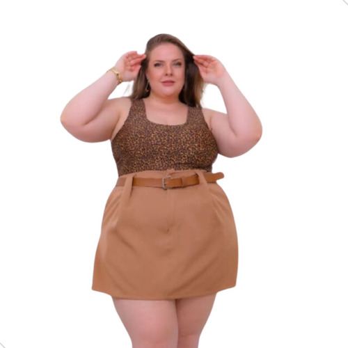 Short Saia Alfaiataria Plus Size Com Cinto