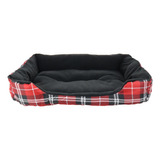 Cama Para Perro Mediana Premium Escocesa Cómoda Color Roja / Negra