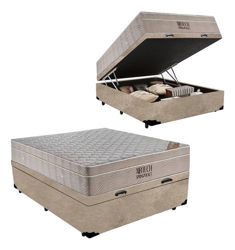 Cama Box Baú Casal + Colchão Molas Airtech Ortobom 138cm