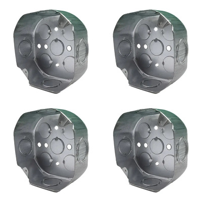 Pack 4pz Caja Metalica Octagonal 4x4 PuLG Pesada Acero Argos Plateado
