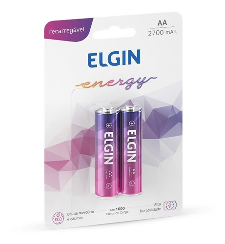 Pilhas Recarregável Aa (pequena) Energy 2700 Mah 2 Un  Elgin