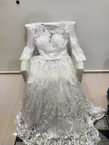 Vestido De Noiva Longo Branco Com Manga 