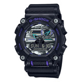 Reloj Casio G-shock Ga-900as-1a Sumergible Alarma Antigolpes Color De La Malla Negro Color Del Bisel Violeta Color Del Fondo Plateado