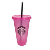 Nuevo! Vaso Starbucks Reutilizable Rosa Cold 710ml Original