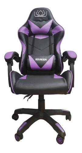 Silla De Escritorio Kraken 1002 Gamer Ergonómica  Negra Y Violeta Con Tapizado De Piel Sintética Y Cuero Sintético