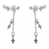 Aros De Flor Cerezo Plata 925 Rosada Flores Mujer Colgante