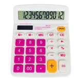 Calculadora Mesa Rosa E Branco Visor Grande 12 Dígitos C/nfe