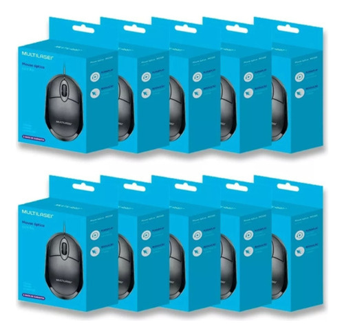 Kit 10mouse Multilaser Para Pc - Usb 1200dpi