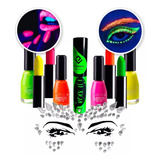 Combo Kit Maquillaje Neon Fluo Corporal Brilla Luz Uv