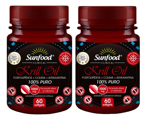Kit 2 - Krill Oil 970mg - 60 Caps- Importado Sunfood Eua