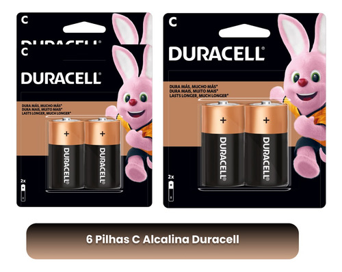 6 Pilhas Alcalina C Media Duracell (ideal Para Lanternas )