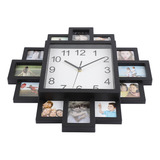 Reloj De Pared De Plástico 2 En 1 Con Marco De Fotos Negro P