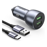 Ugreen Cargador 36w De Auto Dual Qc 3.0, Dos Usb Carga