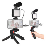  Kit Video Streaming Microfono Para Celular Tripode Luz Led