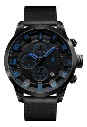 Reloj Deportivo Seger 1309 Analogico Cronometro Fecha ! Color De La Malla Negro/azul