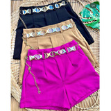 Short Feminino Alfaiataria Short Com Cinto X Cintura Alta