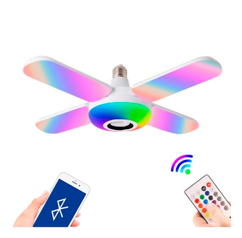 Lâmpada Led Ventilador Dobrável C/controle Alto-falante Rgb 