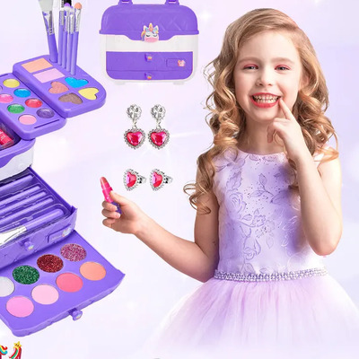 Juguete De Maquillaje para Niñas Kit de Maquillaje Lavables de Simulación Set De Belleza Juguete Cosmético Bolsa de Maquillaje Princesa con Estuche de Transporte Regalos de Navidad para Niñas 80en1 | Envío gratis