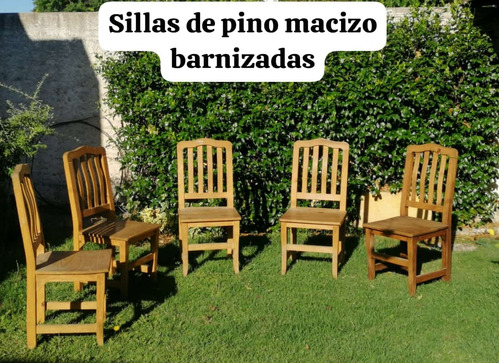 5 Sillas De Pino Macizo Barnizadas