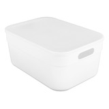 Miniso Caja   De Plástico Con Tapa   Blanca 35.6x25x15.8 Cm