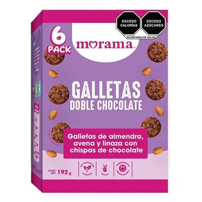 Galletas Morama Doble Chocolate Almendra Avena Y Linaza 6 Pz
