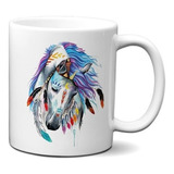 Caneca Presente Criativo Cavalo Tribal Indígena Aquarela