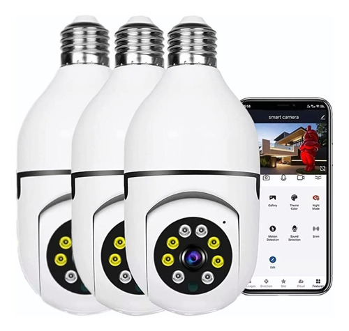 Kit 3 Câmera De Segurança Ip Wifi Lampada Luz Led Smart Pro 