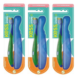 Kit 3 Escovas Dentais Infantil Kit Steps Kess Azul