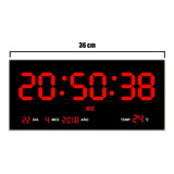 Reloj Digital De Pared Led Numeros Rojos Termómetro 36 Cm