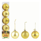 Kit 5 Bolas De Natal Dourada Enfeite Natalino Vermelho 7cm Cor Dourado/cristal