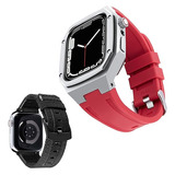 2 Mallas Y Estuche P/apple Watch 44/45mm 8/7/6 Rojo/plata