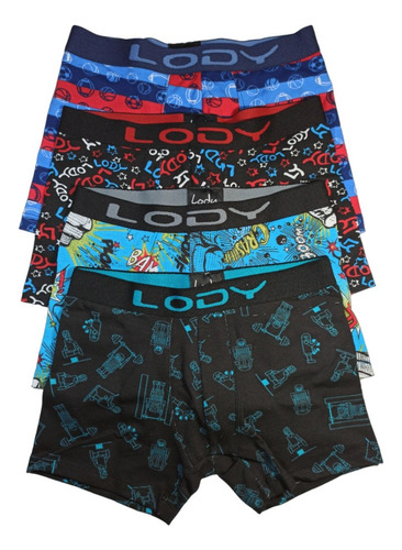 Pack Boxer Niños Lody X4 Algodón Y Lycra Estampados Surtidos