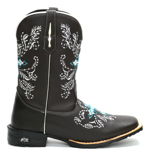 Bota Texana Feminina Floral Couro Legitimo Country Cavalgada