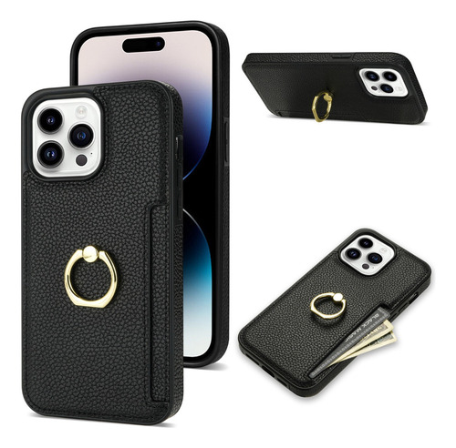 Funda Carcasa De Cuero Con Anillo Para iPhone 15 14 13 12