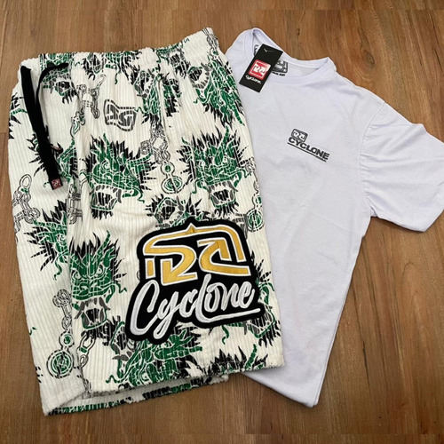 Bermuda Cyclone Veludo Dragon Verde+ Camiseta Cyclone Slim 