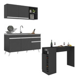 Armário Cozinha Compacta Com Mesa Veneza Multimóveis Mp2201 Cor Preto/branco