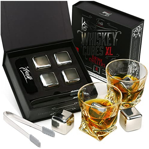 ¡4 Cubitos De Hielo De Whisky De Acero Inoxidable Xl, Pinza