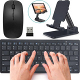 Teclado Bluetooth Mouse Sem Fio Suporte Mesa Texto Estudo