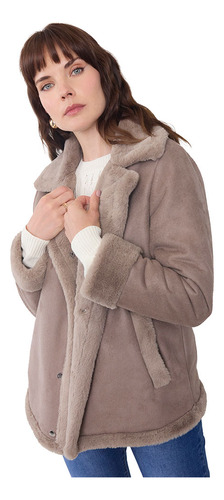 Bonded Jacket Mujer Efecto Piel Taupe Corona