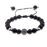 Pulsera Piedra Natural Turmalina Negra Esfera Rodio