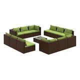 Set De Jardín Rattan Con 13 Piezas, Marrón, Verde.