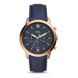 Fossil Neutra Chrono Navy Leather Fs5454 ......... Dcmstore Color De La Correa Azul Color Del Bisel Oro Rosa Color Del Fondo Azul