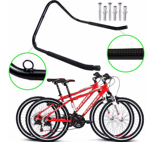 Suporte Gancho Parede Horizontal Mountain Bike Para 2 Bikes Cor Preto