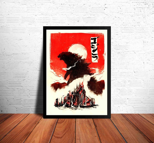 Godzilla Japón Animé Ilustracion Cuadro 33×48cm Marco Negro